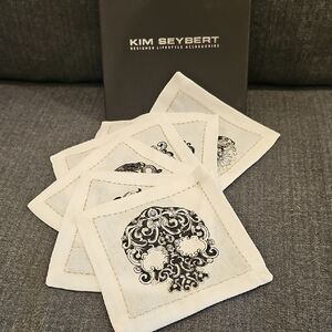 NWT Kim Seybert set of 6 skull cocktal napkins / coasters